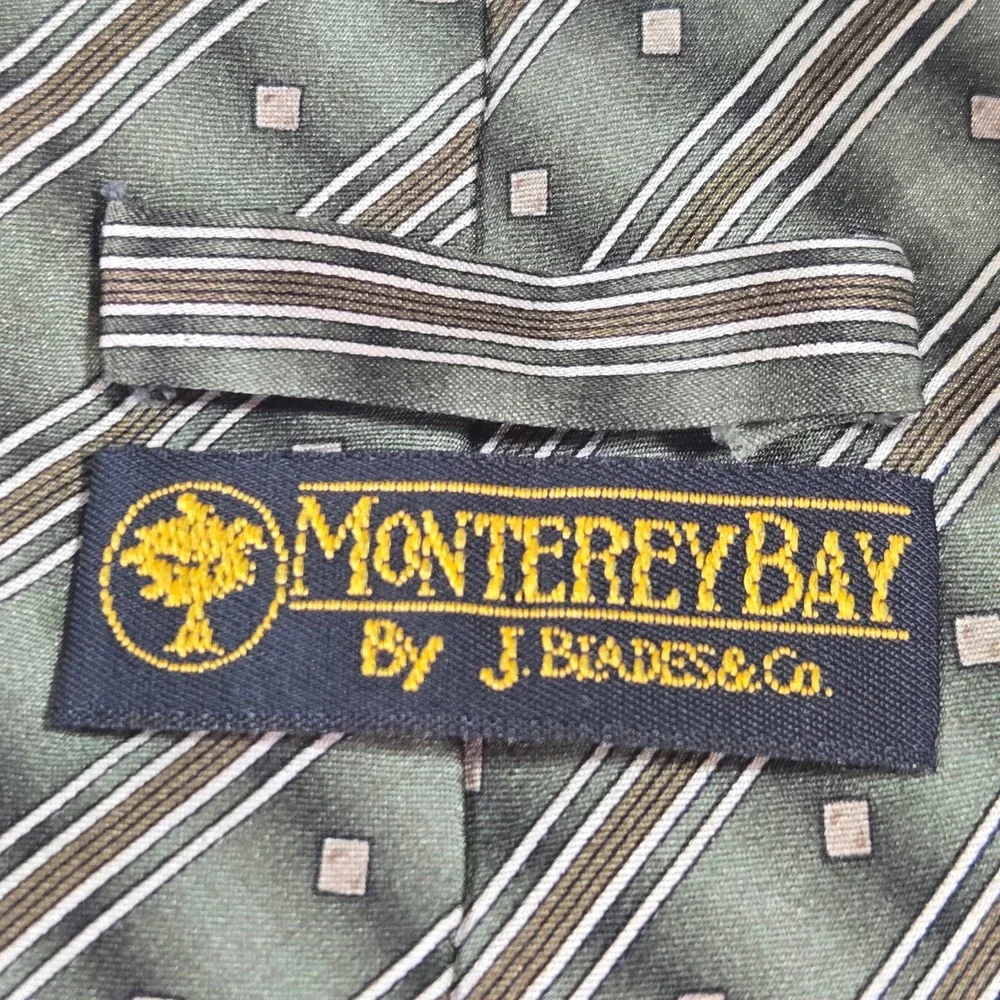Monterey Bay Mens Green Striped Geometric Silk Necktie